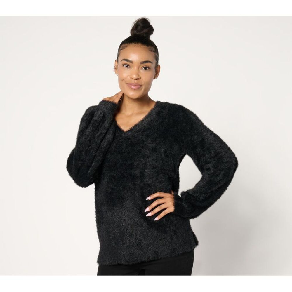 SUNNYLiFE Women's Top Sweater Sz XS Eyelash Yarn Black A670897